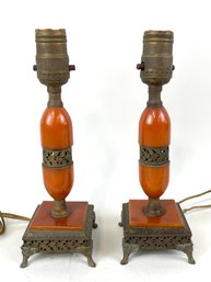 Pair Of 1920s Bakelite Boudoir Lamps Art Deco