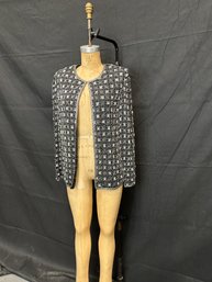 Vintage Papell Boutique Black Evening Silver Beaded Shirt Jacket