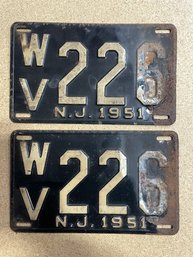 Set Of 1951 NJ License Plates - WV226