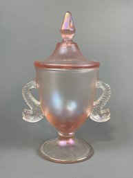 Fenton Iridescent Pink Twin Dolphin Covered Candy Dish