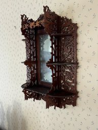 Antique Ornate Scroll Work Mirror Shelf W/ Bird & Dragonfly Detail