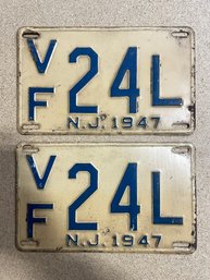Set Of 1947 NJ License Plates - VF24L