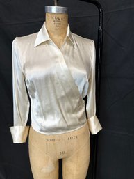 Vintage Kate Hill Petites White Silk Wrap Blouse