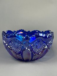 Vintage Imperial Starburst Cobalt Blue Iridescent Carnival Glass Bowl
