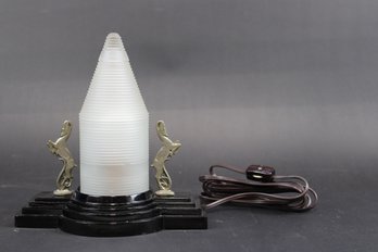 Art Deco Glass Boudoir Lamp W/ Horses
