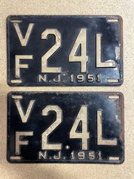 Set Of 1951 NJ License Plates - VF24L