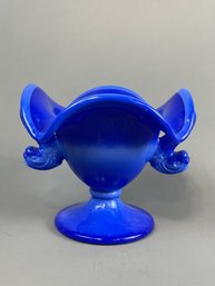 Fenton Art Glass Periwinkle Blue Dolphin Compote