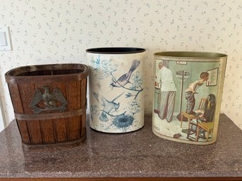 Group Of Vintage Waste Paper Baskets Norman Rockwell And Others