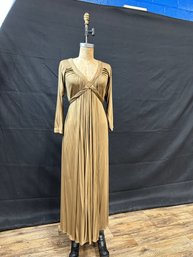Vtg Geoffrey Beene Beige Polyester Goddess Dress