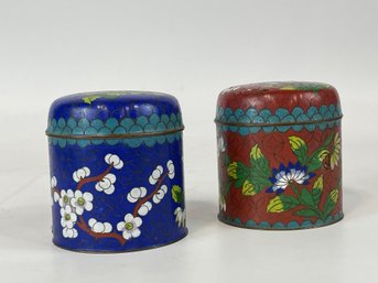 Pair Of Cloisonn Covered Jars