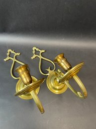 Pair Of Brass Wall Sconces By Virginia Metalcrafters