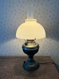 Electrified Antique Miller Lamp W/ Milk Glass Shade