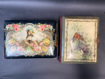 Pair Of Antique Victorian Photo Albums With Contents - As Pictured