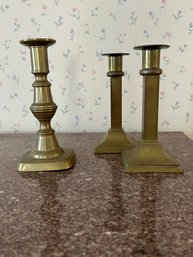 Group Of Antique Brass Candle Holders