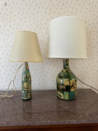 2 Vintage Decoupage Bottle Lamps