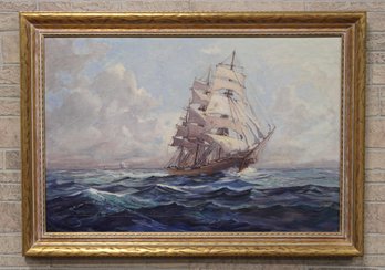 Roger Dennis CT (1902-1996) Oil On Canvas Of A Ship At Sea