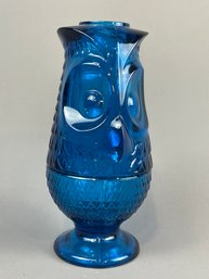 Vintage MCM Viking Glass Blue Owl Fairy Light Lamp Glimmer Votive Candleholder