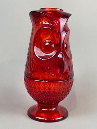 Vintage MCM Viking Glass Ruby Owl Fairy Light Lamp Glimmer Votive Candleholder
