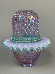Shelly Fenton Lavender Hobnail Iridized 3 Pc Fairy Lamp Green Crest