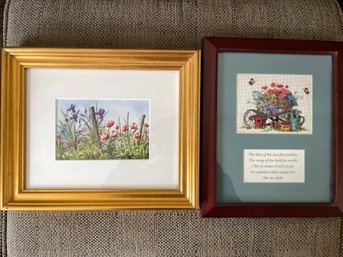 Floral Artwork Lot: Corliss Blakely Watercolor & Needlepoint