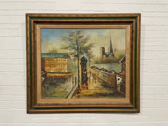 Signed Peterson French Scene Oil Painting - 28' X 32'