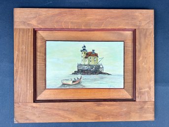Light House Boat Painting On Panel