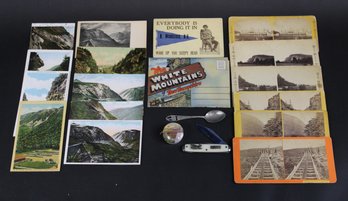 Group Of New Hampshire Whiter Mountains Souvenirs Post Cards Knife Stereo Optic Cards