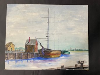 Nave Painting On Board, Docked Boats - 16' X 20'