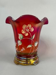 Fenton 100th Anniversary Founders Vase Hand Painted And Signed With Glass Base Separate