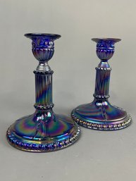 Imperial Glass Cobalt Carnival Candlesticks