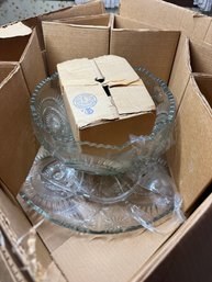 HUGE Pressed Glass Punch Bowl Set In Original Box