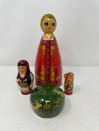 Collection Of Vintage Painted Folk Art Pieces Russian And Others