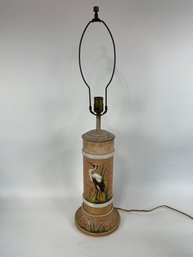 Antique Hand Painted Crane Table Lamp