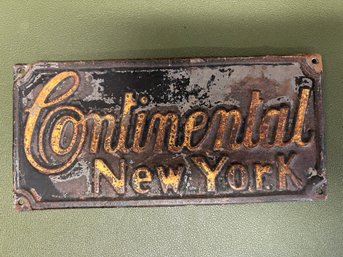 RARE - 1853 Continental Insurance Co. New York Tin Rectangular Fire Mark