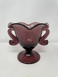 Vintage Purple Glass Dolphin Compote