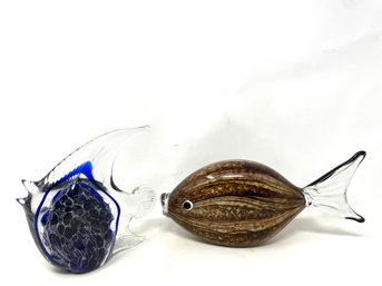 Pair Of Murano Style Fish Art Glass