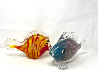 Pair Of Murano Style Fish Art Glass Including Red & Yellow