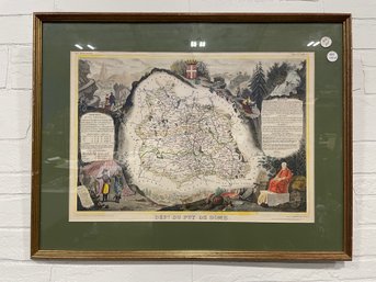 Antique Hand Colored Map Department Of Puy De Dome - 1854c - Levasseur, France - 18' X 23'