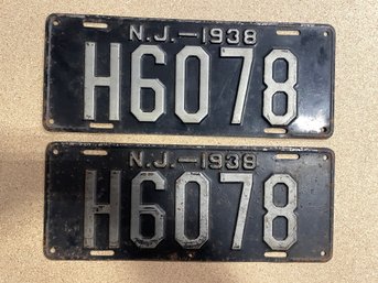 Set Of 1938 NJ License Plates - H6078