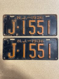 Set Of 1936 NJ License Plates - J1551
