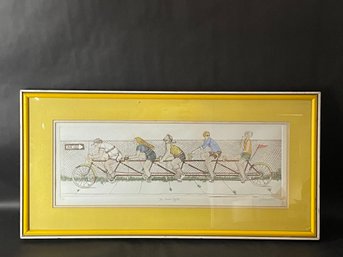 Vtg Color Bicycle Signed Etching Cinco Cycle J Silverstein Kitsch Print