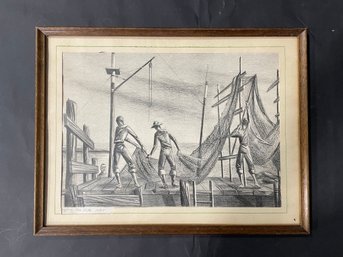 'Drying The Nets' Litho - 13' X 17'