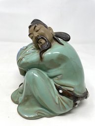 Vintage Chinese Mudman Figurine Seated Sleeping