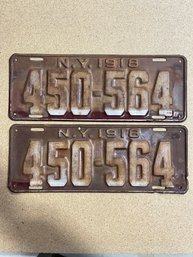 Set Of 1918 NY License Plates - 450564