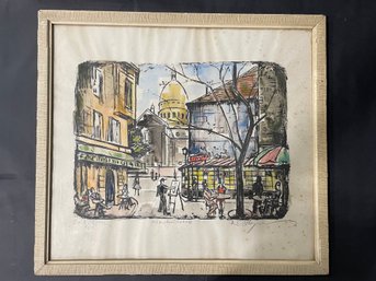 Mid Century Signed Litho ' Montmartre' - 23' X 25.5'