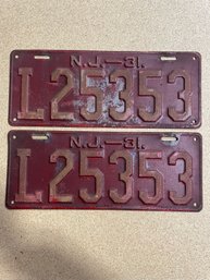 Set Of 1931 NJ License Plates - L25353