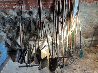 Large Lot Of Long Handle Tools And More