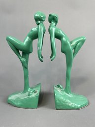 Frankart Gloss Green Nymph With Frog Bookends