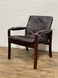 Mid Century Armchair With Leather Seat And Arm Pads In Brown - Danish Style