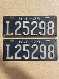 Set Of 1929 NJ License Plates - L25298